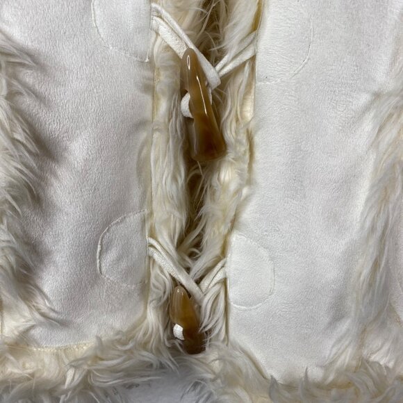 Rave Faux Suede Fur Lined 90's Y2K Festival Toggle Button Vest White Size S - Picture 8 of 14